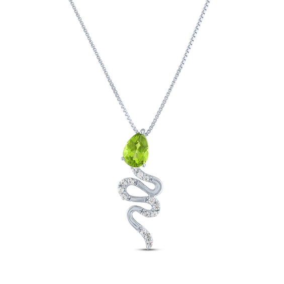 Pear-Shaped Peridot & White Lab-Created Sapphire Snake Necklace Sterling Silver 18"