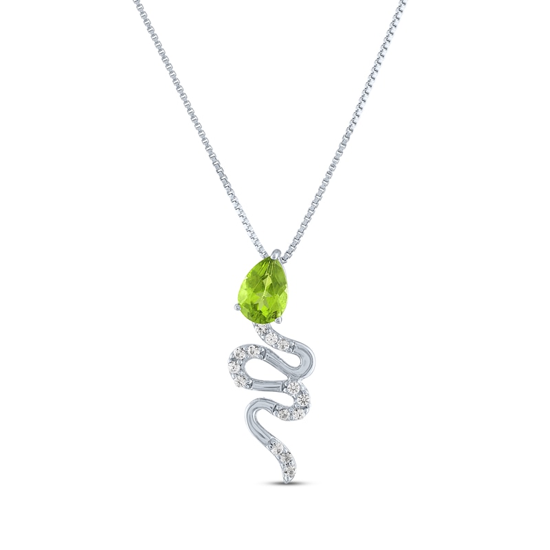 Main Image 1 of Pear-Shaped Peridot & White Lab-Created Sapphire Snake Necklace Sterling Silver 18&quot;