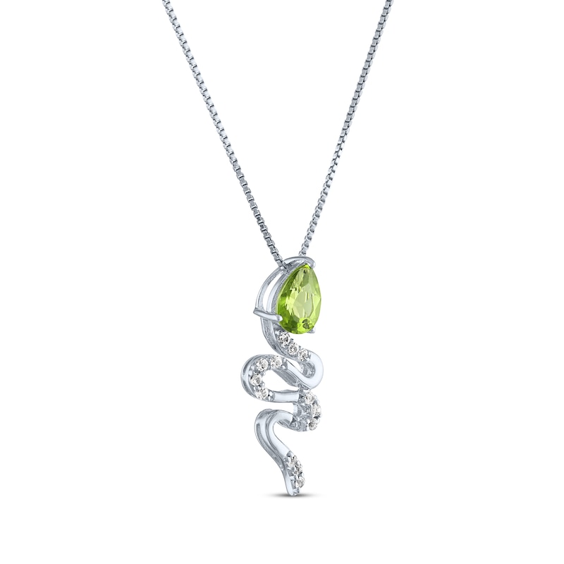 Main Image 2 of Pear-Shaped Peridot & White Lab-Created Sapphire Snake Necklace Sterling Silver 18&quot;