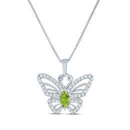 Marquise-Cut Peridot & White Lab-Created Sapphire Butterfly Necklace Sterling Silver 18&quot;