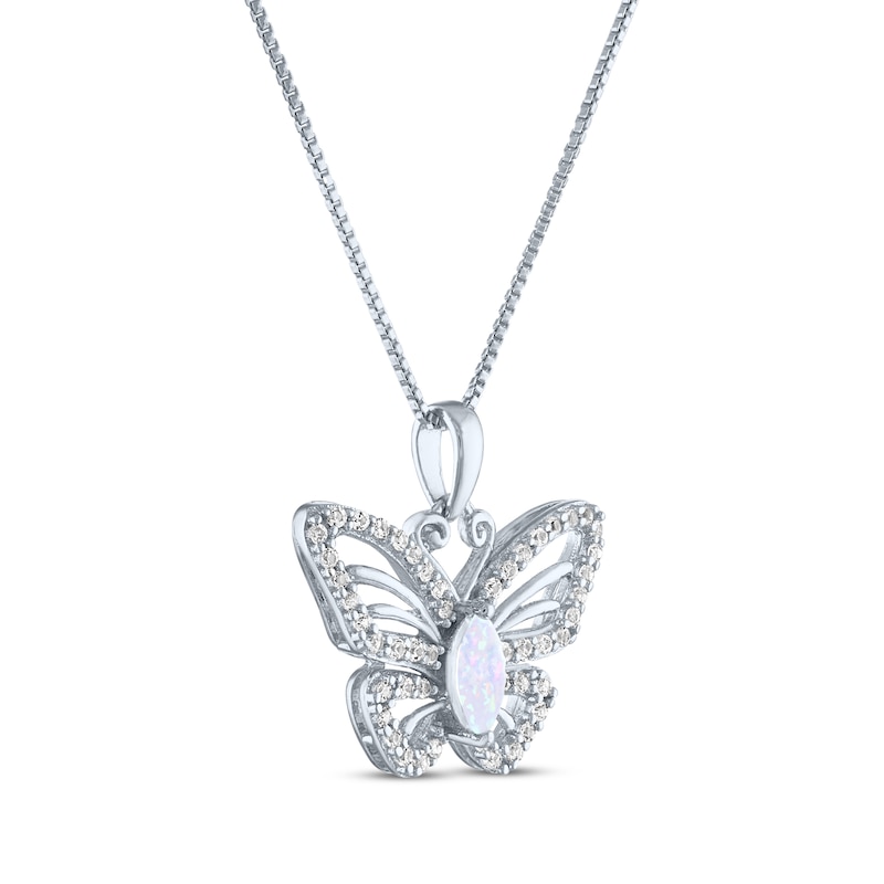 Main Image 2 of Marquise-Cut Lab-Created Opal & White Lab-Created Sapphire Butterfly Necklace Sterling Silver 18&quot;