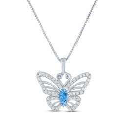 Marquise-Cut Swiss Blue Topaz & White Lab-Created Sapphire Butterfly Necklace Sterling Silver 18&quot;