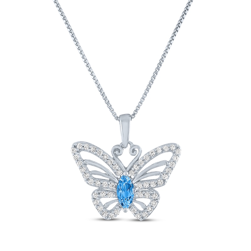 Marquise-Cut Swiss Blue Topaz & White Lab-Created Sapphire Butterfly ...