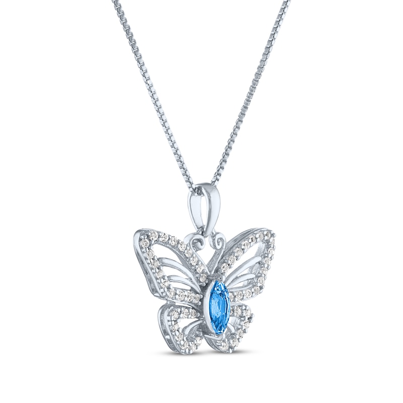 Main Image 2 of Marquise-Cut Swiss Blue Topaz & White Lab-Created Sapphire Butterfly Necklace Sterling Silver 18&quot;