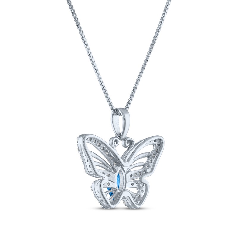 Main Image 3 of Marquise-Cut Swiss Blue Topaz & White Lab-Created Sapphire Butterfly Necklace Sterling Silver 18&quot;