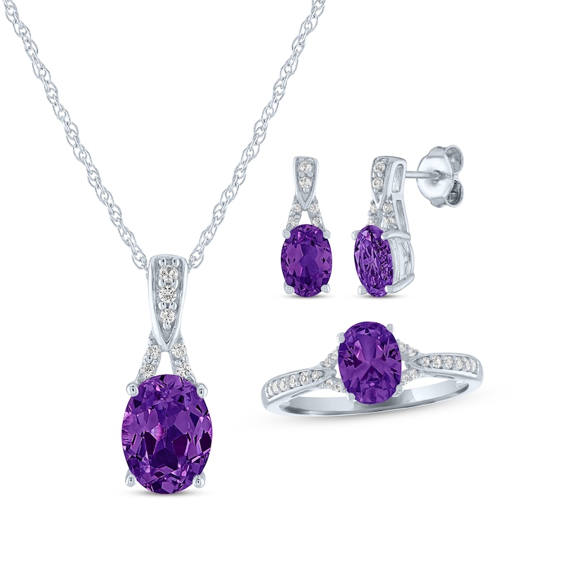 Main Image 1 of Oval-Cut Amethyst & White Lab-Created Sapphire Gift Set Sterling Silver