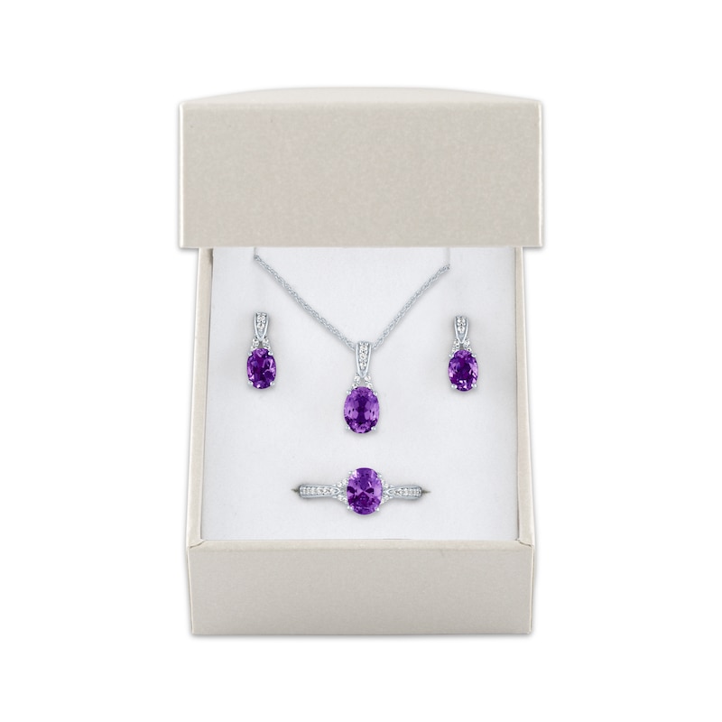 Main Image 5 of Oval-Cut Amethyst & White Lab-Created Sapphire Gift Set Sterling Silver