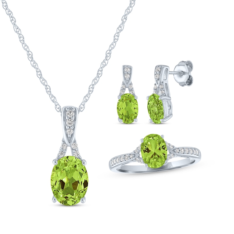 Main Image 1 of Oval-Cut Peridot & White Lab-Created Sapphire Gift Set Sterling Silver