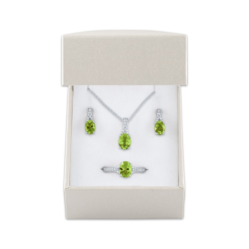 Main Image 5 of Oval-Cut Peridot & White Lab-Created Sapphire Gift Set Sterling Silver