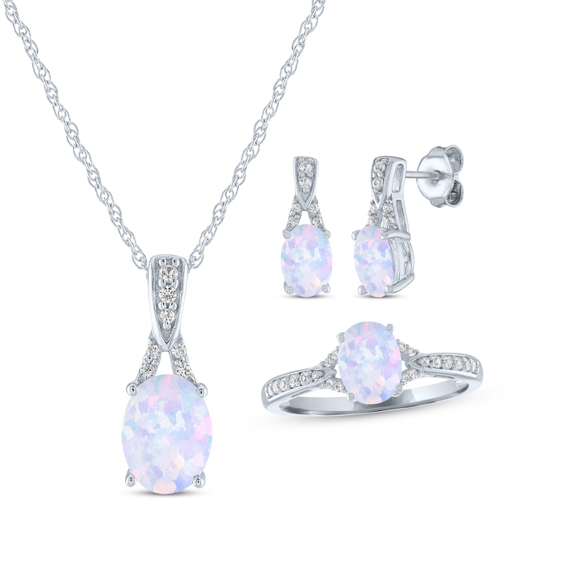 Oval-Cut Lab-Created Opal & White Lab-Created Sapphire Gift Set Sterling Silver