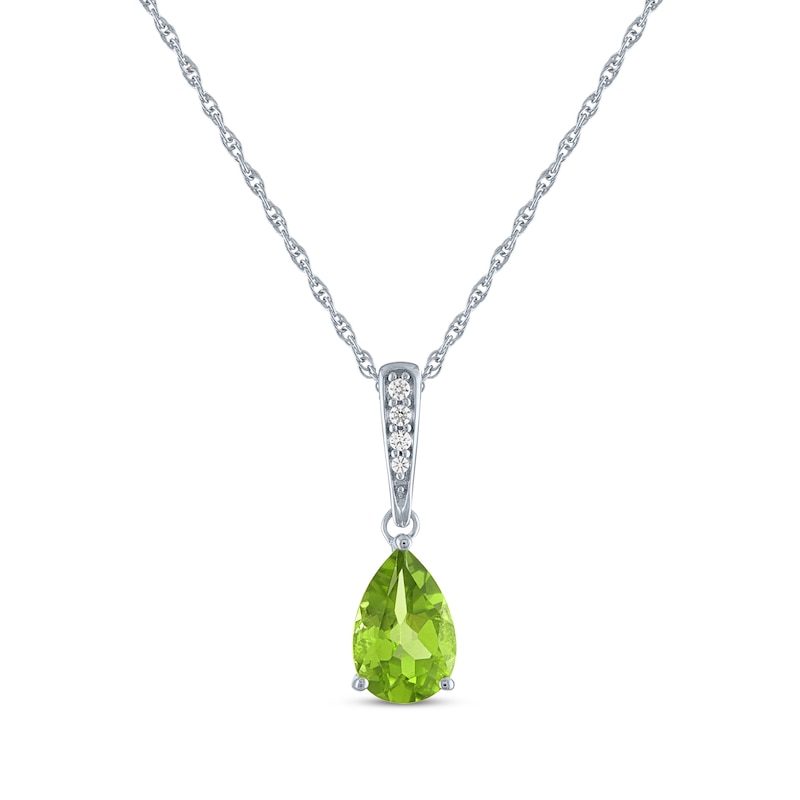 Main Image 2 of Pear-Shaped Peridot & White Lab-Created Sapphire Gift Set Sterling Silver - Size 7