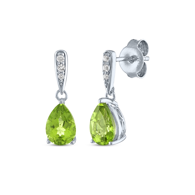 Main Image 4 of Pear-Shaped Peridot & White Lab-Created Sapphire Gift Set Sterling Silver - Size 7