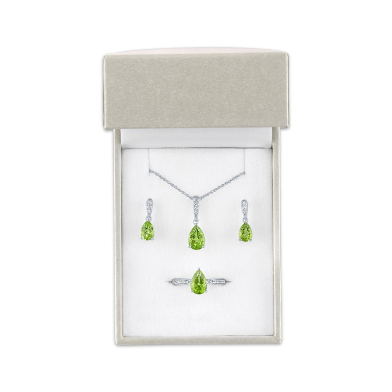 Main Image 5 of Pear-Shaped Peridot & White Lab-Created Sapphire Gift Set Sterling Silver - Size 7