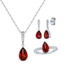 Thumbnail Image 1 of Pear-Shaped Garnet & White Lab-Created Sapphire Gift Set Sterling Silver - Size 7