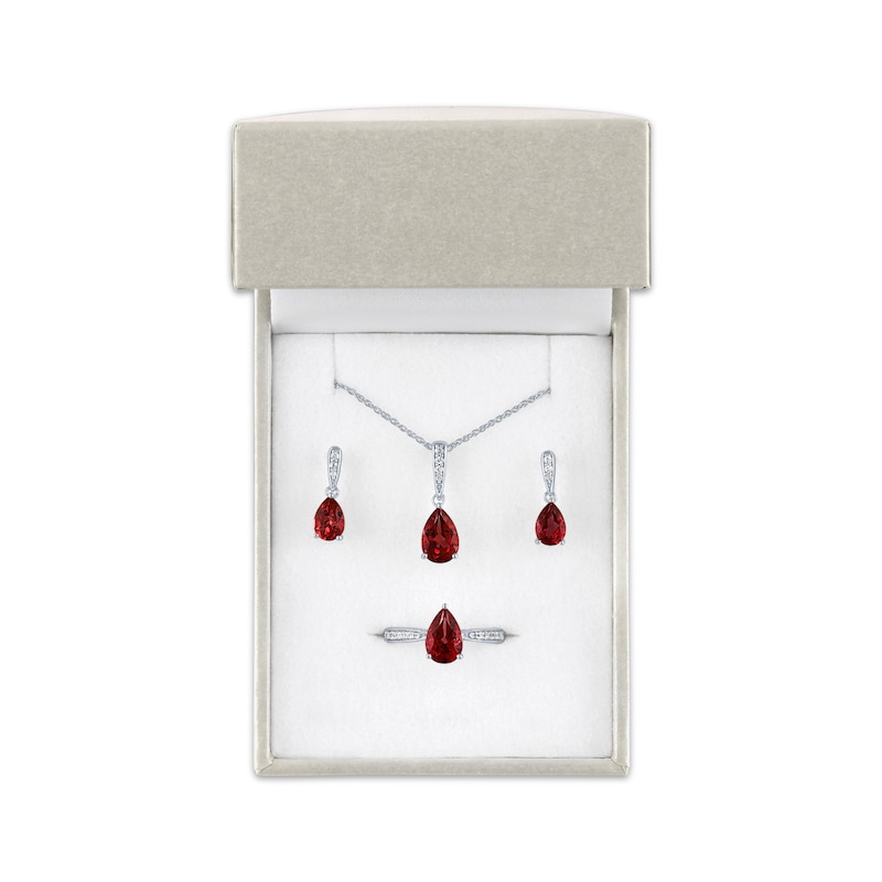 Main Image 5 of Pear-Shaped Garnet & White Lab-Created Sapphire Gift Set Sterling Silver - Size 7