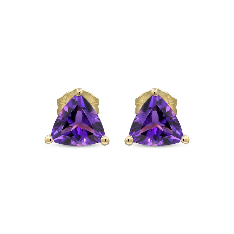 Main Image 2 of Trillion-Cut Amethyst Solitaire Stud Earrings 10K Yellow Gold