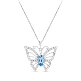 Marquise-Cut Swiss Blue Topaz & White Lab-Created Sapphire Butterfly Necklace Sterling Silver 18&quot;