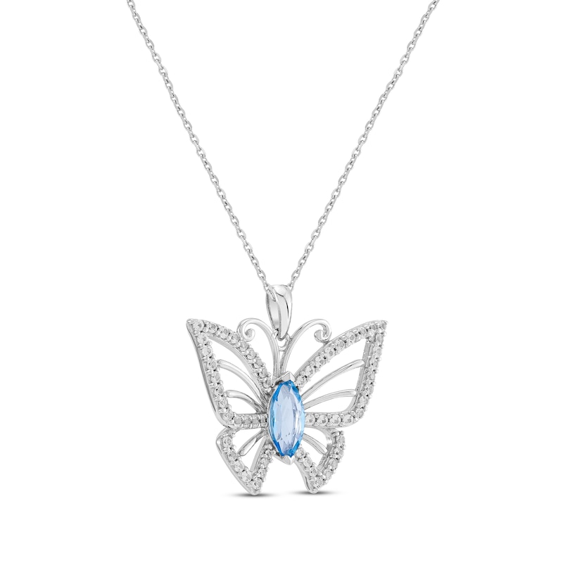 Main Image 2 of Marquise-Cut Swiss Blue Topaz & White Lab-Created Sapphire Butterfly Necklace Sterling Silver 18&quot;