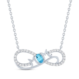 Oval-Cut Swiss Blue Topaz & White Lab-Created Sapphire &quot;Mom&quot; Infinity Necklace Sterling Silver 18&quot;