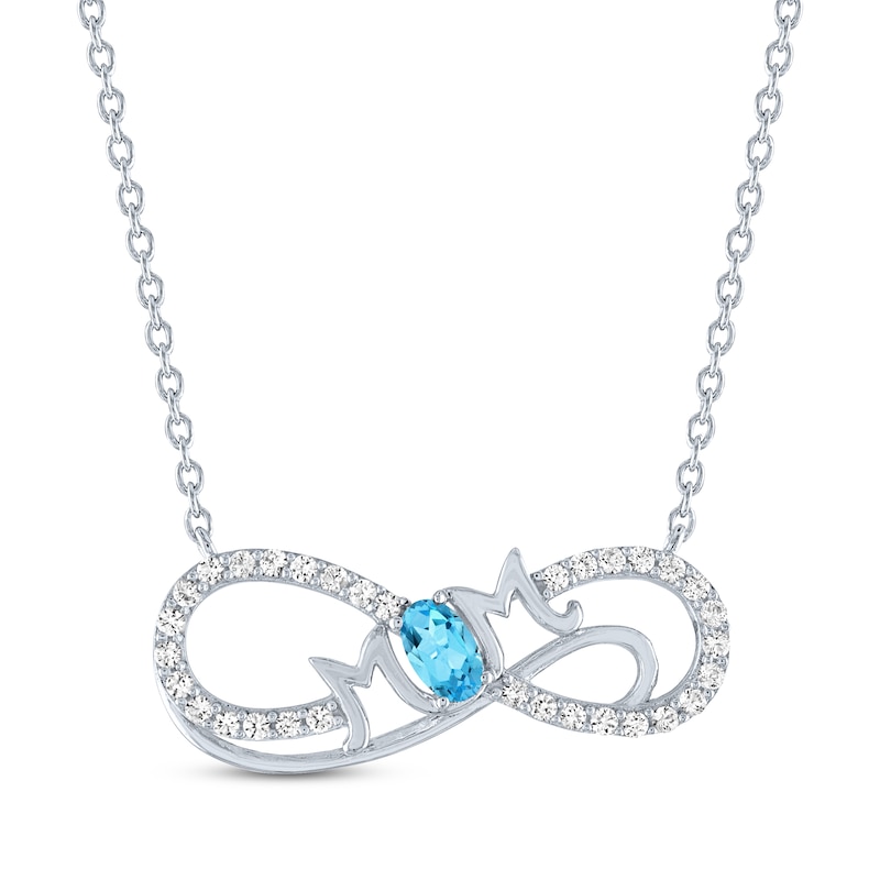 Main Image 1 of Oval-Cut Swiss Blue Topaz & White Lab-Created Sapphire &quot;Mom&quot; Infinity Necklace Sterling Silver 18&quot;