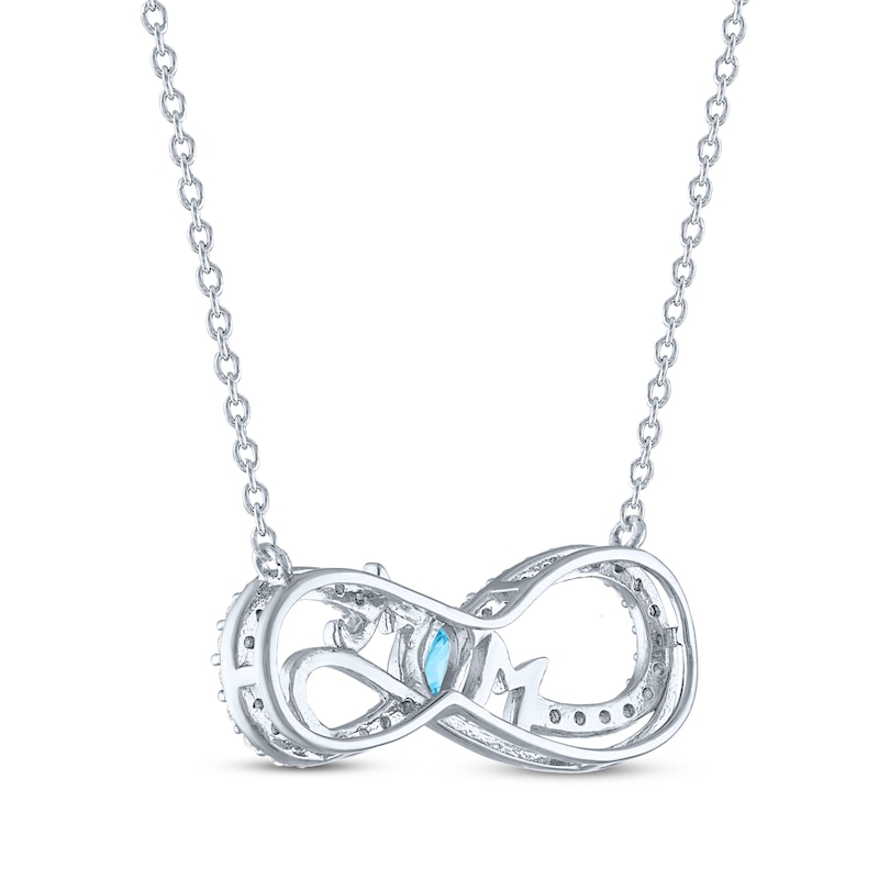 Main Image 3 of Oval-Cut Swiss Blue Topaz & White Lab-Created Sapphire &quot;Mom&quot; Infinity Necklace Sterling Silver 18&quot;