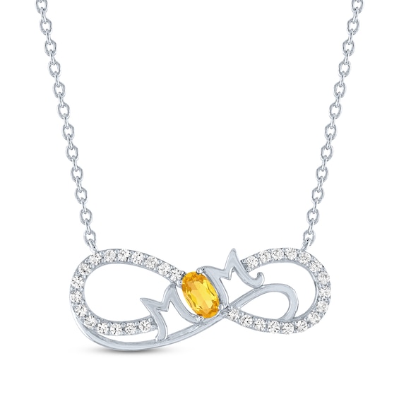 Oval-Cut Citrine & White Lab-Created Sapphire "Mom" Infinity Necklace Sterling Silver 18"