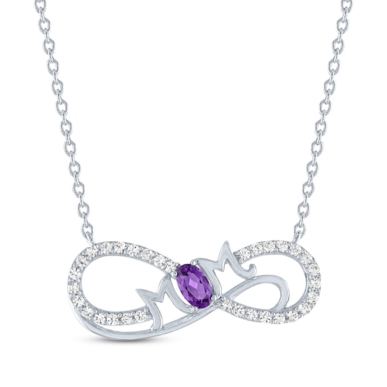 Oval-Cut Amethyst & White Lab-Created Sapphire "Mom" Infinity Necklace Sterling Silver 18"