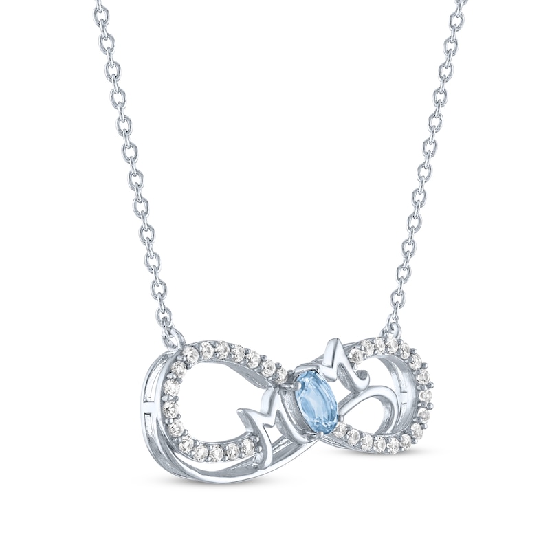 Oval-Cut Aquamarine & White Lab-Created Sapphire "Mom" Infinity Necklace Sterling Silver 18"