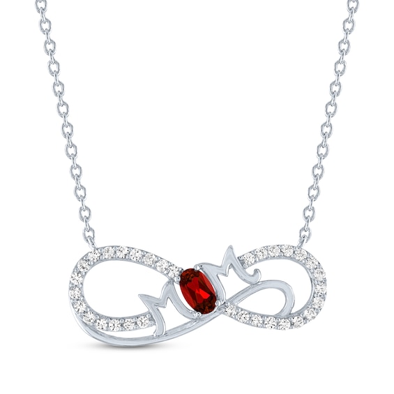 Oval-Cut Garnet & White Lab-Created Sapphire "Mom" Infinity Necklace Sterling Silver 18"