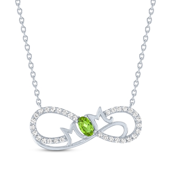 Oval-Cut Peridot & White Lab-Created Sapphire "Mom" Infinity Necklace Sterling Silver 18"