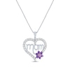 Thumbnail Image 1 of Amethyst & Pink Lab-Created Sapphire Flower Heart &quot;Mom&quot; Necklace Sterling Silver 18&quot;