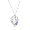 Thumbnail Image 2 of Amethyst & Pink Lab-Created Sapphire Flower Heart &quot;Mom&quot; Necklace Sterling Silver 18&quot;