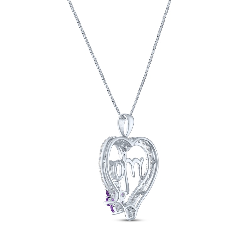 Main Image 3 of Amethyst & Pink Lab-Created Sapphire Flower Heart &quot;Mom&quot; Necklace Sterling Silver 18&quot;