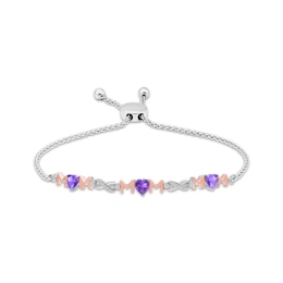 Heart-Shaped Amethyst & White Lab-Created Sapphire &quot;Mom&quot; Infinity Bolo Bracelet Sterling Silver & 10K Rose Gold