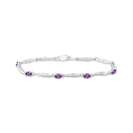 Oval-Cut Amethyst & Diamond Accent Wavy Link Bracelet Sterling Silver 7.25&quot;