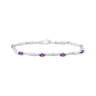 Oval-Cut Amethyst & Diamond Accent Wavy Link Bracelet Sterling Silver 7 ...