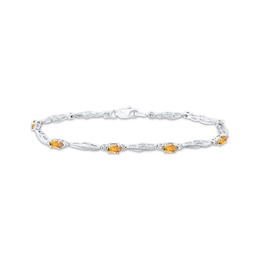 Oval-Cut Citrine & Diamond Accent Wavy Link Bracelet Sterling Silver 7.25&quot;