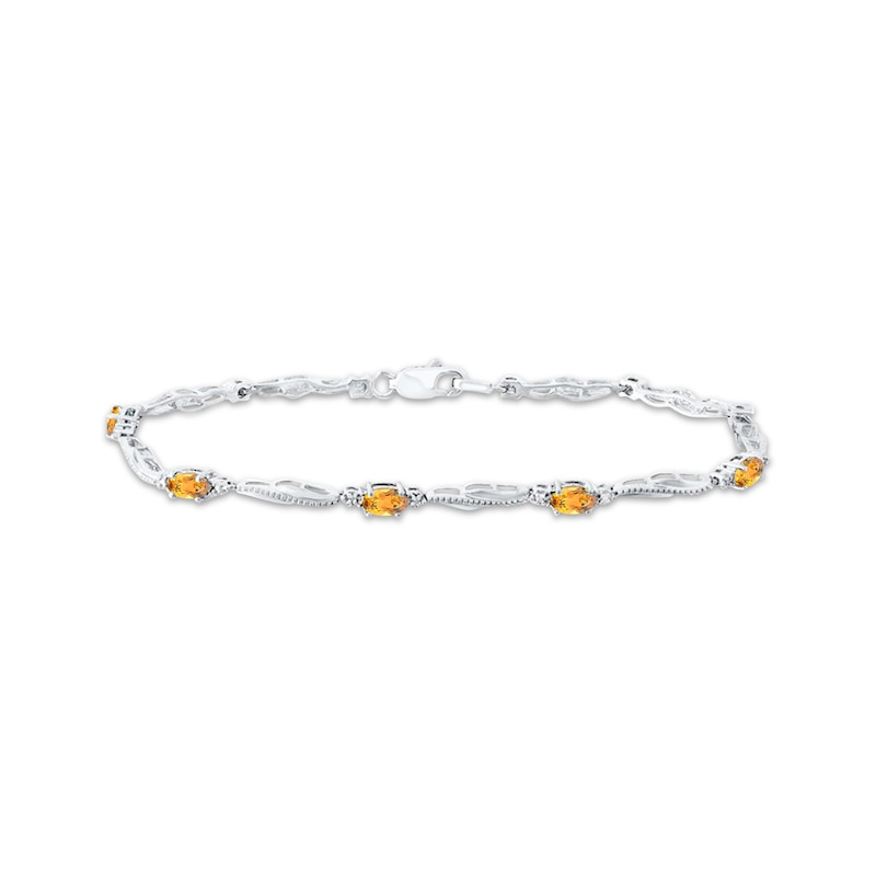 Main Image 1 of Oval-Cut Citrine & Diamond Accent Wavy Link Bracelet Sterling Silver 7.25&quot;