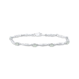 Oval-Cut Lab-Created Opal & Diamond Accent Wavy Link Bracelet Sterling Silver 7.25&quot;