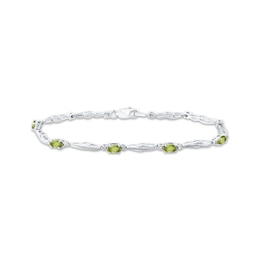 Oval-Cut Peridot & Diamond Accent Wavy Link Bracelet Sterling Silver 7.25&quot;