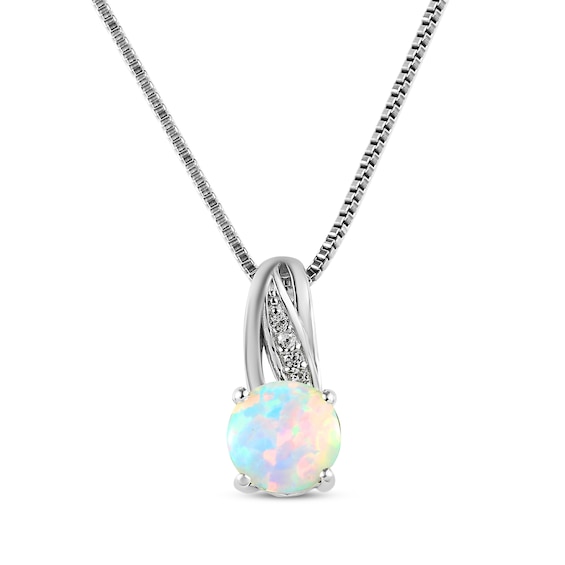Lab-Created Opal & White Lab-Created Sapphire Necklace Sterling Silver 18"