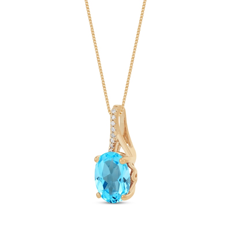 Oval-Cut Swiss Blue Topaz & Diamond Accent Necklace 10K Yellow Gold 18"
