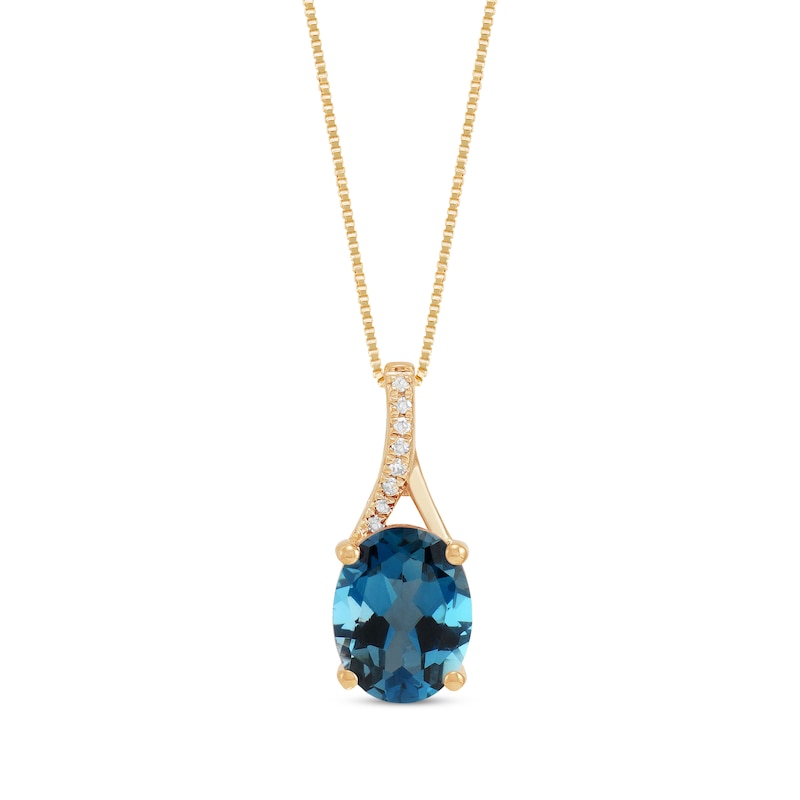 Main Image 1 of Oval-Cut London Blue Topaz & Diamond Accent Necklace 10K Yellow Gold 18&quot;