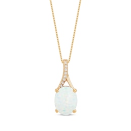 Oval-Cut Lab-Created Opal & Diamond Accent Necklace 10K Yellow Gold 18&quot;