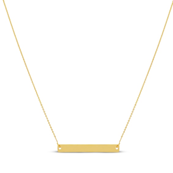 Horizontal Polished Bar Necklace 14K Yellow Gold 18"