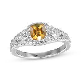 Cushion-Shaped Citrine & White Lab-Created Sapphire Ring Sterling Silver