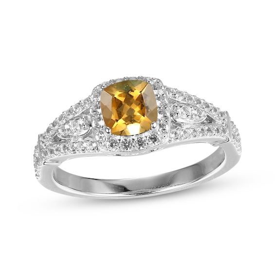 Cushion-Shaped Citrine & White Lab-Created Sapphire Ring Sterling Silver