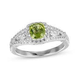 Cushion-Shaped Peridot & White Lab-Created Sapphire Ring Sterling Silver