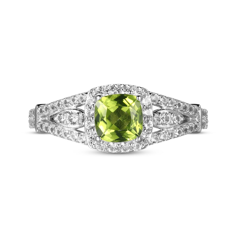 Cushion-Shaped Peridot & White Lab-Created Sapphire Ring Sterling Silver