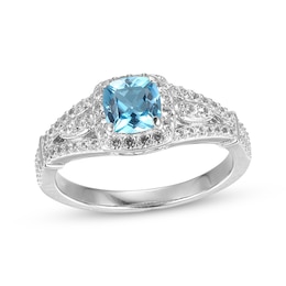 Cushion-Shaped Swiss Blue Topaz & White Lab-Created Sapphire Ring Sterling Silver